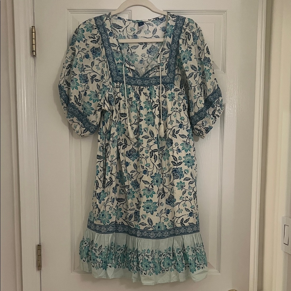 Floral Boho Dress with Blue Accents